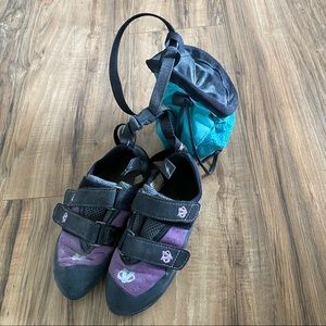 Evolv Rock Climb Shoes sz 6 & Patagonia Chalk Bag